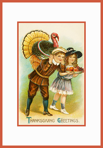 boy and girl with Thanksgiving food