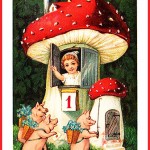 new year card with pigs and toadstool