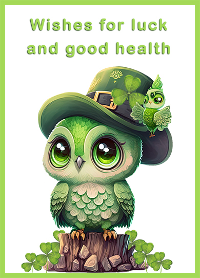 St. Patrick's Day greeting card with wishes for luck and good healt