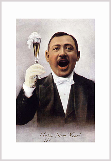 A New Year card with a toast picture