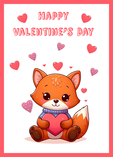 Cute fox with heart on Valentine's day card